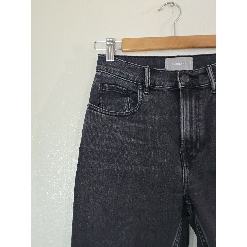 Everlane High Rise Straight Ankle Jeans Womens 27 Black Raw Hem Stretch Denim - Picture 4 of 12